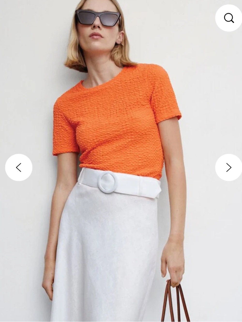 MNG Mango Seersucker Short-Sleeve Round Neck Top